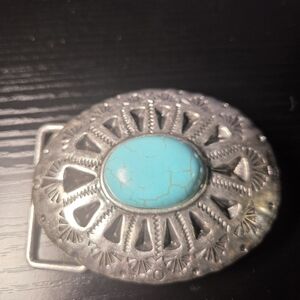 Silver and Turquoise Belt Buckle